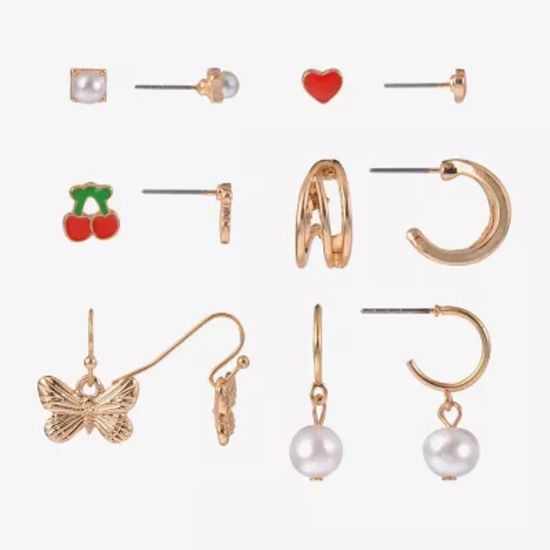 Arizona Womens Butterfly Cherries Heart 6 Pair Earring Set