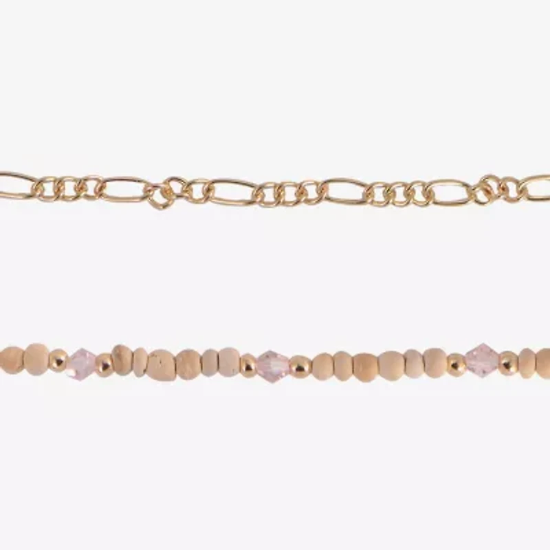 Arizona Pink Palm Tree & Shell Womens 9 Inch Figaro Flower Ankle Bracelet
