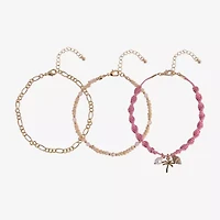 Arizona Pink Palm Tree & Shell Womens 9 Inch Figaro Flower Ankle Bracelet