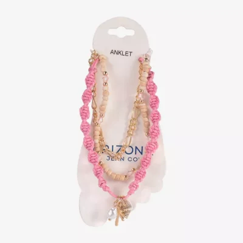 Arizona Pink Palm Tree & Shell Womens 9 Inch Figaro Flower Ankle Bracelet