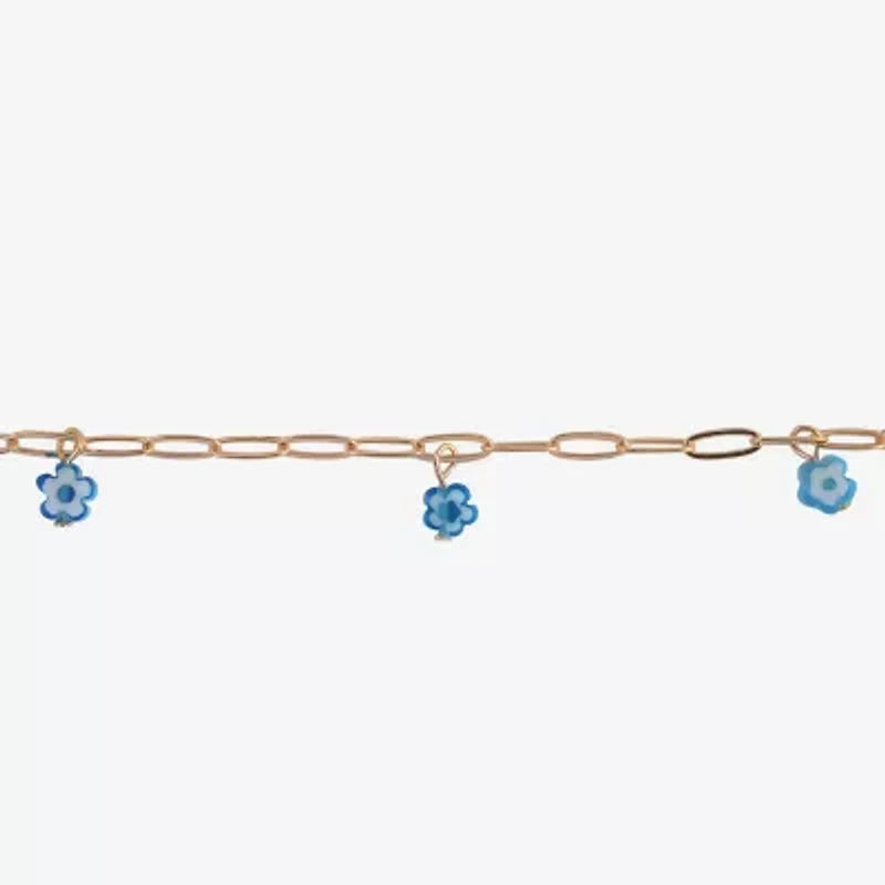 Arizona Blue Shell Womens 9 Inch Cable Flower Ankle Bracelet