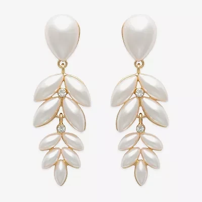 Bijoux Bar Gold Tone Womens White Glass Simulated Pearl Drop Earrings