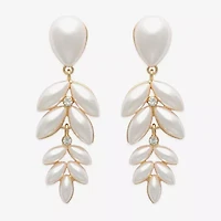 Bijoux Bar Gold Tone Womens White Glass Simulated Pearl Drop Earrings