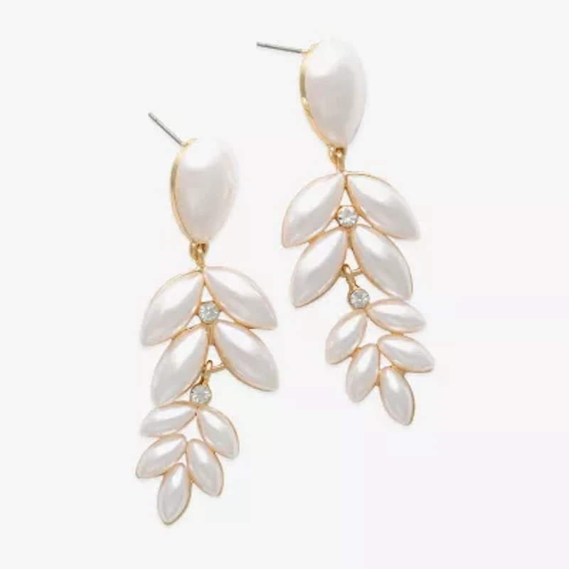 Bijoux Bar Gold Tone Womens White Glass Simulated Pearl Drop Earrings