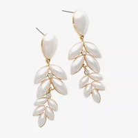 Bijoux Bar Gold Tone Womens White Glass Simulated Pearl Drop Earrings