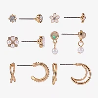 Arizona Gold Tone & Pearl Girls Flower 6 Pair Earring Set