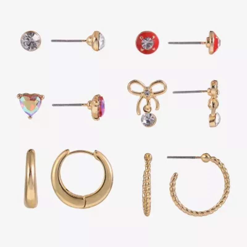 Arizona Gold Tone Womens Bow 6 Pair Earring Set