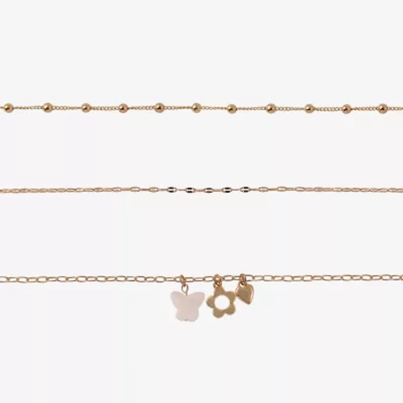 Arizona Gold Tone Layered Womens Butterfly Flower Heart 3-pc. Necklace Set