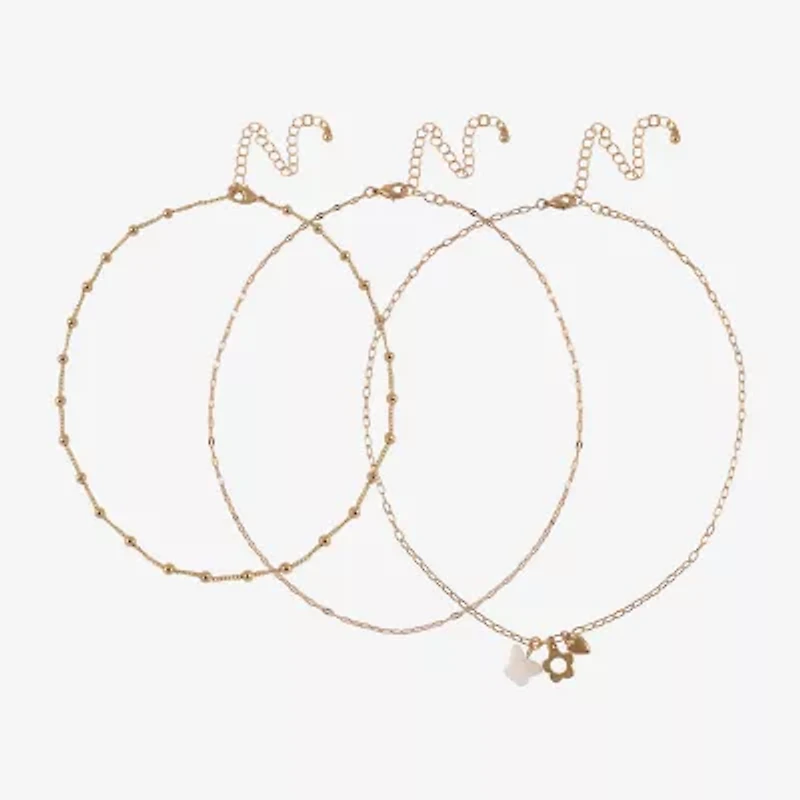 Arizona Gold Tone Layered Womens Butterfly Flower Heart 3-pc. Necklace Set