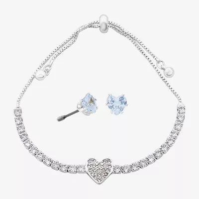 Sparkle Allure Light Up Box Womens Cubic Zirconia Pure Silver Over Brass Heart -pc. Jewelry Set