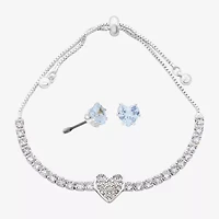 Sparkle Allure Light Up Box Womens Cubic Zirconia Pure Silver Over Brass Heart -pc. Jewelry Set