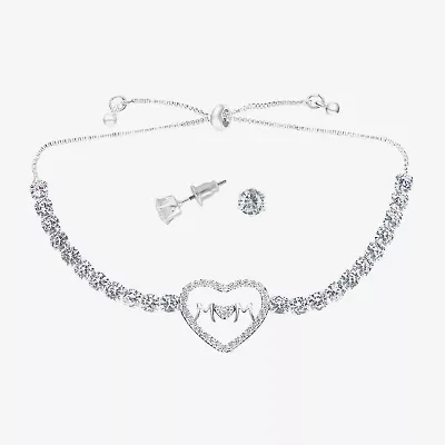 Sparkle Allure Light Up Box Womens Cubic Zirconia Pure Silver Over Brass Heart 2-pc. Jewelry Set