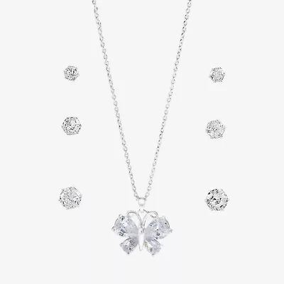 Sparkle Allure Light Up Box Womens Cubic Zirconia Pure Silver Over Brass Butterfly -pc. Jewelry Set