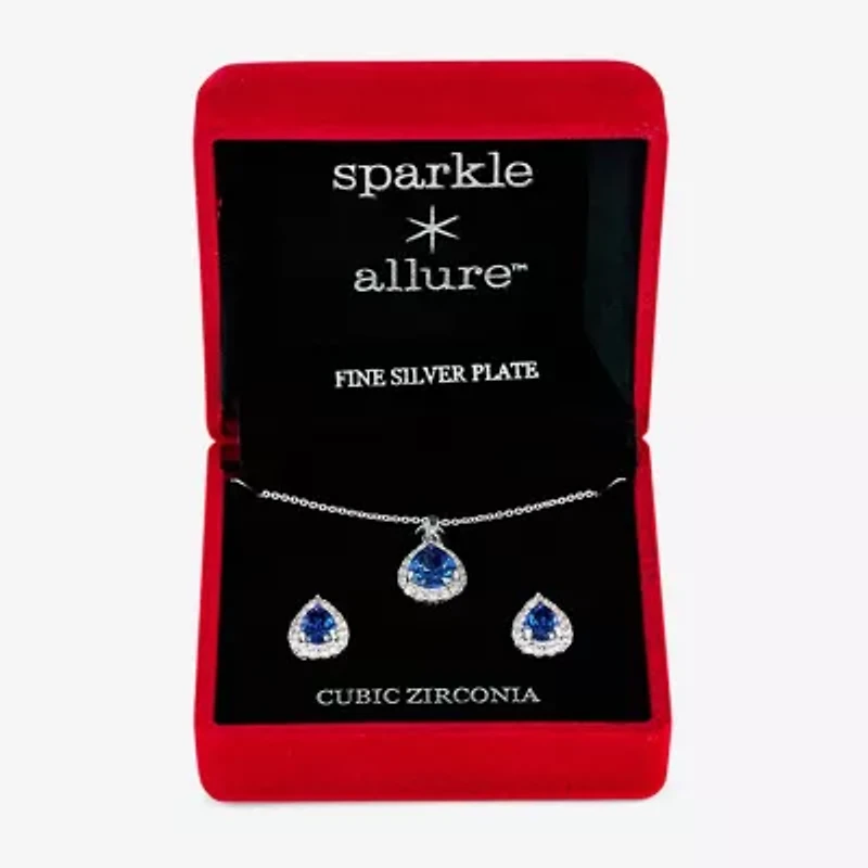 Sparkle Allure Light Up Box Halo Womens Cubic Zirconia Pure Silver Over Brass 2-pc. Jewelry Set