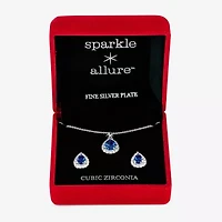 Sparkle Allure Light Up Box Halo Womens Cubic Zirconia Pure Silver Over Brass 2-pc. Jewelry Set