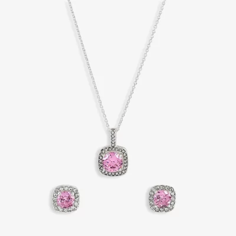Sparkle Allure Light Up Box Halo Womens Cubic Zirconia Pure Silver Over Brass Square 2-pc. Jewelry Set