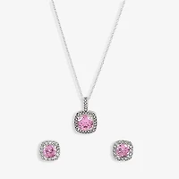 Sparkle Allure Light Up Box Halo Womens Cubic Zirconia Pure Silver Over Brass Square 2-pc. Jewelry Set