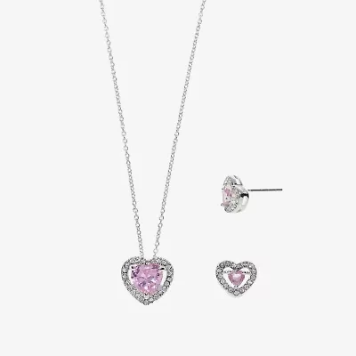 Sparkle Allure Light Up Box Halo Womens Cubic Zirconia Pure Silver Over Brass Heart 2-pc. Jewelry Set