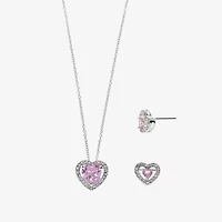 Sparkle Allure Light Up Box Halo Womens Cubic Zirconia Pure Silver Over Brass Heart 2-pc. Jewelry Set