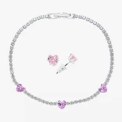 Sparkle Allure Light Up Box Womens Cubic Zirconia Pure Silver Over Brass Heart 2-pc. Jewelry Set