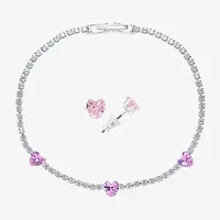 Sparkle Allure Light Up Box Womens Cubic Zirconia Pure Silver Over Brass Heart 2-pc. Jewelry Set