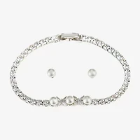 Sparkle Allure Light Up Box Womens Cubic Zirconia Simulated Pearl Pure Silver Over Brass Oval 2-pc. Jewelry Set