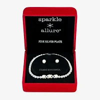 Sparkle Allure Light Up Box Womens Cubic Zirconia Simulated Pearl Pure Silver Over Brass Oval 2-pc. Jewelry Set
