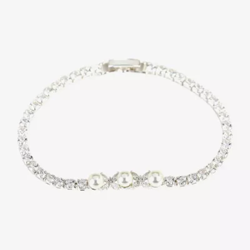 Sparkle Allure Light Up Box Womens Cubic Zirconia Simulated Pearl Pure Silver Over Brass Oval 2-pc. Jewelry Set