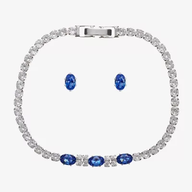Sparkle Allure Light Up Box Womens Cubic Zirconia Pure Silver Over Brass Oval 2-pc. Jewelry Set