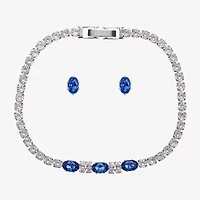 Sparkle Allure Light Up Box Womens Cubic Zirconia Pure Silver Over Brass Oval 2-pc. Jewelry Set