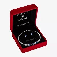 Sparkle Allure Light Up Box Womens Cubic Zirconia Pure Silver Over Brass Oval 2-pc. Jewelry Set