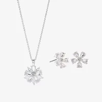 Sparkle Allure Light Up Box Womens Cubic Zirconia Pure Silver Over Brass Flower 2-pc. Jewelry Set