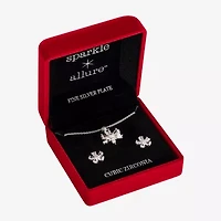 Sparkle Allure Light Up Box Womens Cubic Zirconia Pure Silver Over Brass Flower 2-pc. Jewelry Set