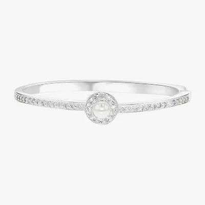Sparkle Allure Womens Cubic Zirconia Pure Silver Over Brass Oval Bangle Bracelet