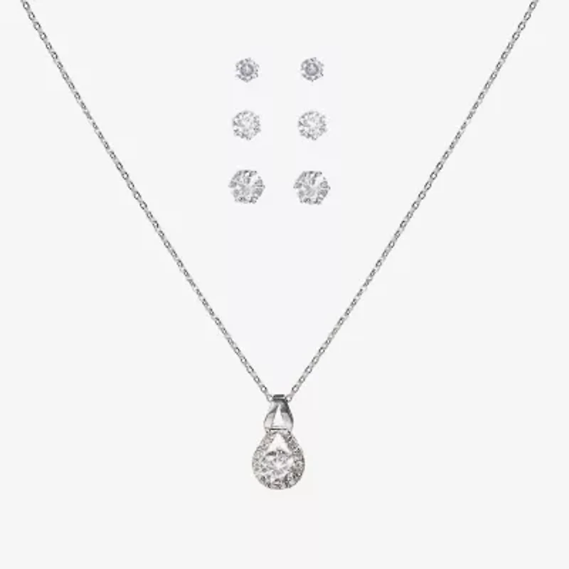 Sparkle Allure Light Up Box Womens Cubic Zirconia Pure Silver Over Brass Pear 4-pc. Jewelry Set