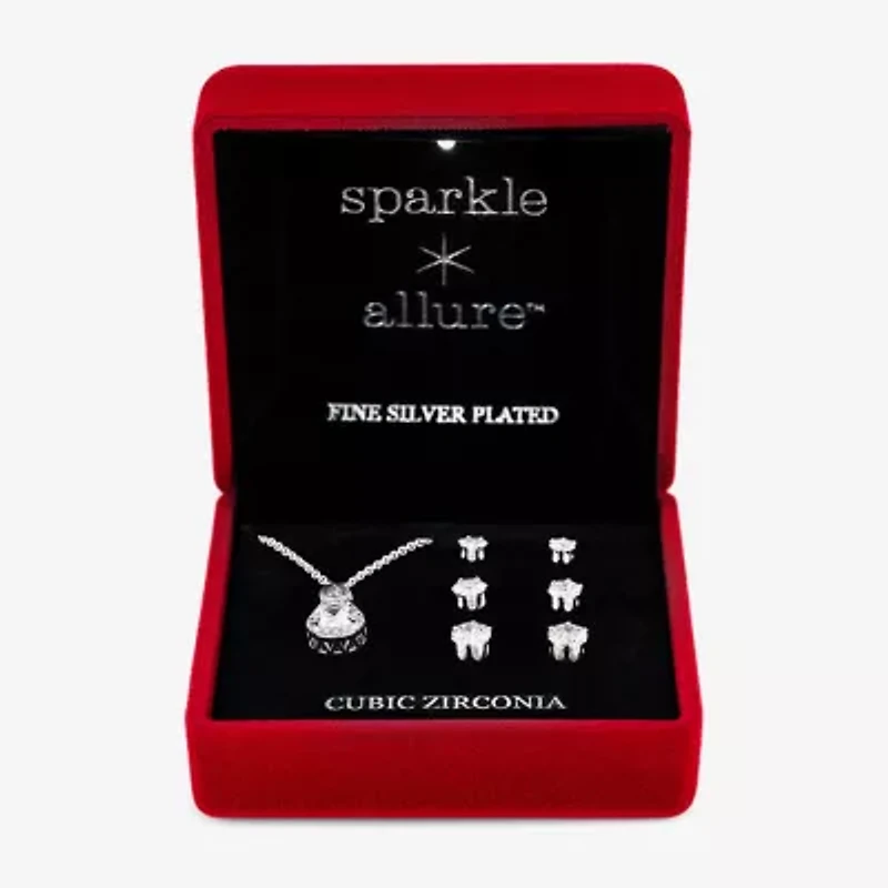 Sparkle Allure Light Up Box Womens Cubic Zirconia Pure Silver Over Brass Pear 4-pc. Jewelry Set