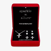 Sparkle Allure Light Up Box Womens Cubic Zirconia Pure Silver Over Brass Cross 4-pc. Jewelry Set