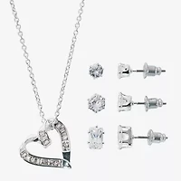 Sparkle Allure Light Up Box Womens Cubic Zirconia Pure Silver Over Brass Heart 4-pc. Jewelry Set