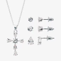 Sparkle Allure Light Up Box Womens Cubic Zirconia Pure Silver Over Brass Cross 4-pc. Jewelry Set