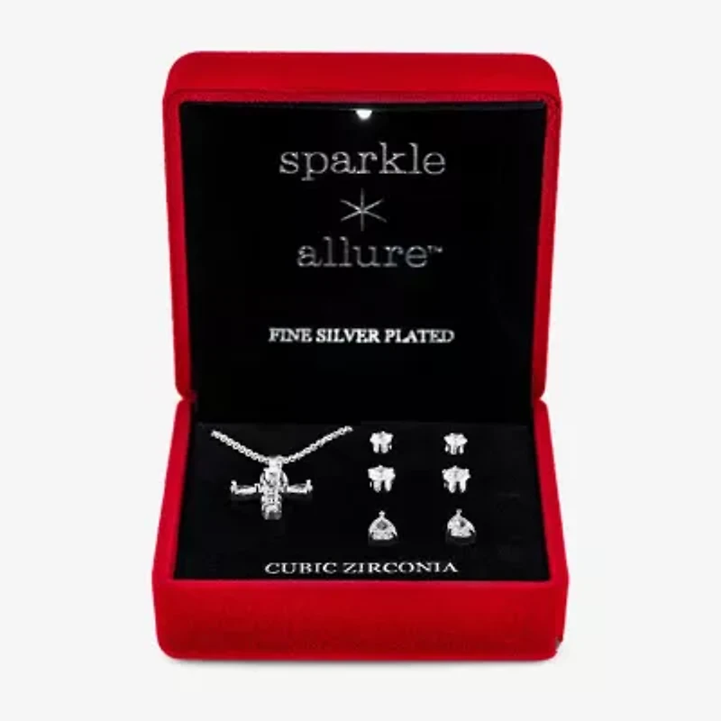 Sparkle Allure Light Up Box Womens Cubic Zirconia Pure Silver Over Brass Cross 4-pc. Jewelry Set