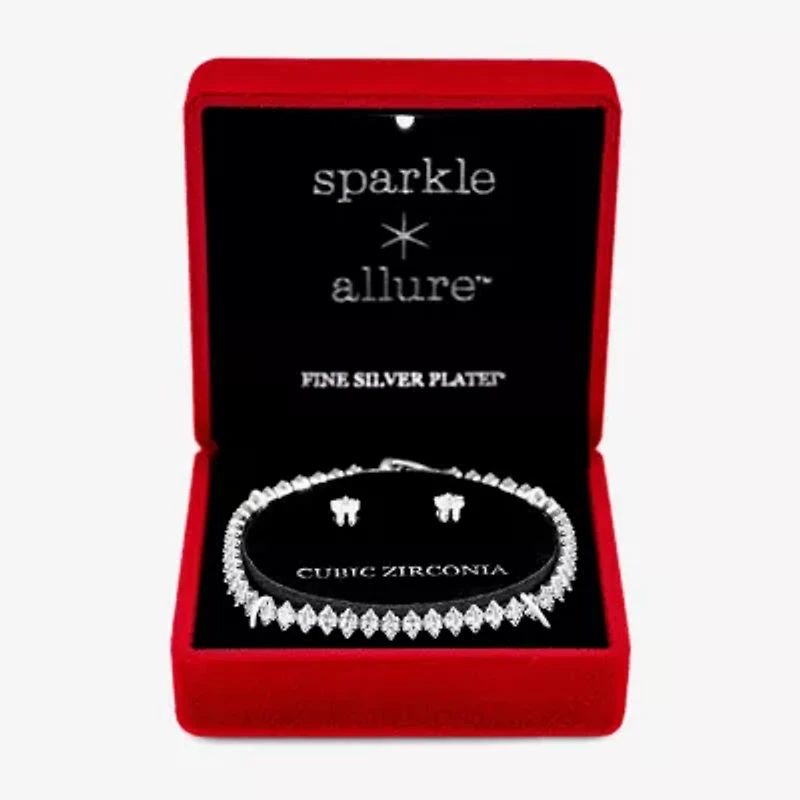 Sparkle Allure Light Up Box Womens Cubic Zirconia Pure Silver Over Brass Oval Round Marquise 2-pc. Jewelry Set