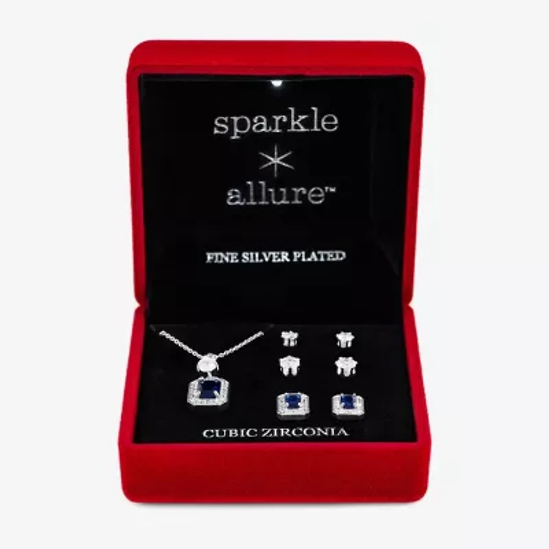 Sparkle Allure Light Up Box Womens Cubic Zirconia Pure Silver Over Brass Square 4-pc. Jewelry Set