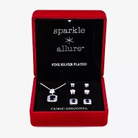 Sparkle Allure Light Up Box Womens Cubic Zirconia Pure Silver Over Brass Square 4-pc. Jewelry Set