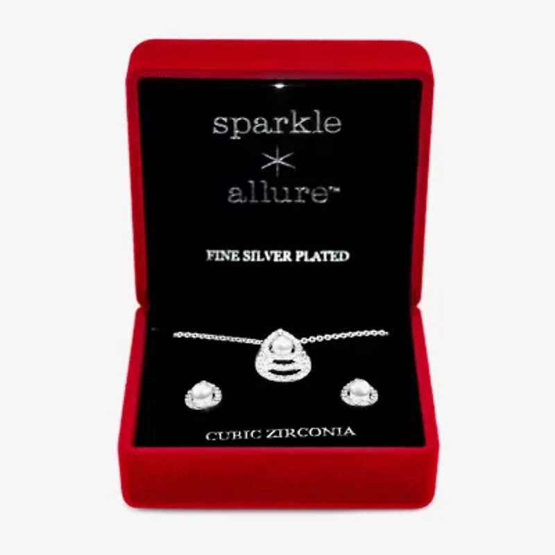 Sparkle Allure Light Up Box Womens White Cubic Zirconia Pure Silver Over Brass Pear 2-pc. Jewelry Set
