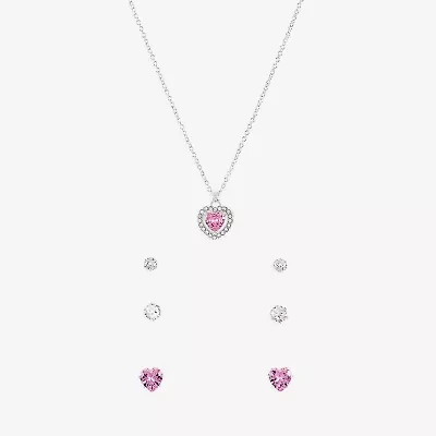 Sparkle Allure Light Up Box Womens Cubic Zirconia Pure Silver Over Brass Heart 4-pc. Jewelry Set