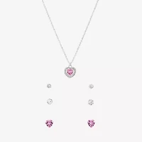 Sparkle Allure Light Up Box Womens Cubic Zirconia Pure Silver Over Brass Heart 4-pc. Jewelry Set