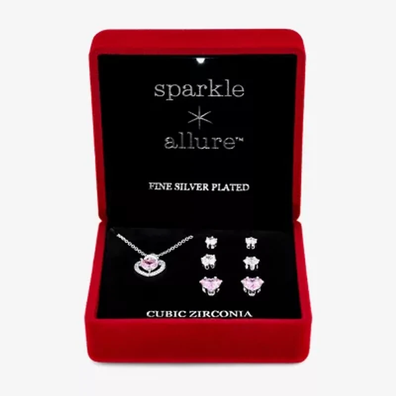 Sparkle Allure Light Up Box Womens Cubic Zirconia Pure Silver Over Brass Heart 4-pc. Jewelry Set