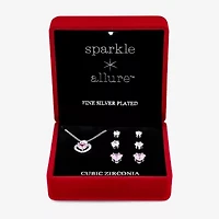 Sparkle Allure Light Up Box Womens Cubic Zirconia Pure Silver Over Brass Heart 4-pc. Jewelry Set