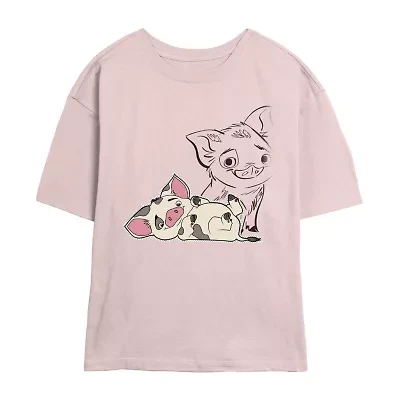 Pua Womens Juniors Crew Neck Short Sleeve Regular Fit Moana Graphic T-Shirt