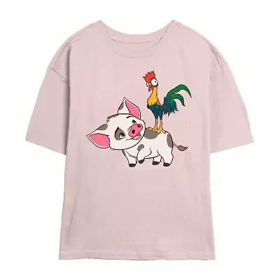 Moana Pua And Hei Tee Womens Juniors Crew Neck Short Sleeve Regular Fit Graphic T-Shirt